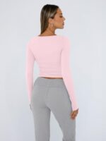 Trendy Queen Womens Long Sleeve Shirts Crop Tops Fall Fashion Solid Square Neck Going Out Basics Tees Y2k Clothes - Image 2