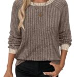 WIHOLL Long Sleeve Shirts for Women Lightweight Sweaters Fall Outfits 2025 Color Block Winter Clothing Dressy Casual Soft