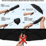 SIEPASA Compact Travel Umbrella - Windproof Auto Open/Close, Small Folding Umbrella for Rain - Lightweight & Durable with Fiberglass Frame, Waterproof Canopy - Fits Backpack, Purse, Suitcase. (Black)