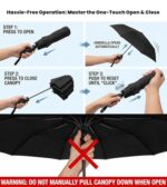 SIEPASA Compact Travel Umbrella - Windproof Auto Open/Close, Small Folding Umbrella for Rain - Lightweight & Durable with Fiberglass Frame, Waterproof Canopy - Fits Backpack, Purse, Suitcase. (Black) - Image 5