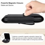 ykooe Holster Compatible with iPhone Pro Max (16 15 14 13 12 11) Galaxy Plus/FE (S25 S24 S23 S22 S21), Nylon Cell Phone Belt Holder Case with Clip and Leather Card Pouch for Men, Black -L - Image 2