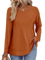 Women's Long Sleeve T-Shirts Solid Color Loose Fit Cute Basic Flowy Tops Spring Fall Casual Blouse - Image 3