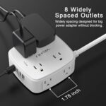 6 Ft Surge Protector Power Strip - 8 Widely Outlets with 4 USB Ports, 3 Side Outlet Extender with 6 Feet Extension Cord, Flat Plug, Wall Mount, Desk USB Charging Station, ETL,White - Image 2