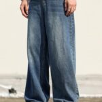 Men's Baggy Hip Hop Jeans Wide Leg Skater Denim Pants Casual Loose Fit Long Trousers Streetwear