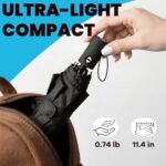SIEPASA Compact Travel Umbrella - Windproof Auto Open/Close, Small Folding Umbrella for Rain - Lightweight & Durable with Fiberglass Frame, Waterproof Canopy - Fits Backpack, Purse, Suitcase. (Black) - Image 2