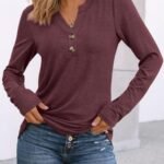 AUTOMET Women's Long Sleeve Shirts 2025 Fall Fashion Dressy Casual Tops Trendy Henley Blouses Cute Work Outfits Clothes