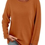 Women's Long Sleeve T-Shirts Solid Color Loose Fit Cute Basic Flowy Tops Spring Fall Casual Blouse