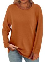 Women's Long Sleeve T-Shirts Solid Color Loose Fit Cute Basic Flowy Tops Spring Fall Casual Blouse