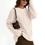 Trendy Queen Women's Oversized Cable Knit Crewneck Sweaters