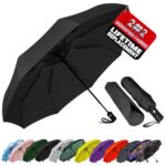 SIEPASA Compact Travel Umbrella - Windproof Auto Open/Close, Small Folding Umbrella for Rain - Lightweight & Durable with Fiberglass Frame, Waterproof Canopy - Fits Backpack, Purse, Suitcase. (Black)
