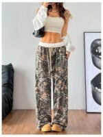 SOLY HUX Women's Camo Pants Wide Leg Baggy Sweatpants Elastic Waist Drawstring Loose Pants Trendy Y2K Drawstring Trousers - Image 2