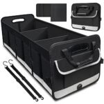 Trunk Organizer for Car, 95L Large Capacity Storage with Non-Slip Bottom Strips and 2 Retractable Straps, Cargo Organizer for Suv, Truck, Sedan, Waterproof Portable Car Organizers for Women Men