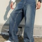 Men's Baggy Hip Hop Jeans Wide Leg Skater Denim Pants Casual Loose Fit Long Trousers Streetwear