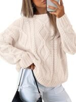 Trendy Queen Women's Oversized Cable Knit Crewneck Sweaters