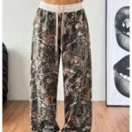 SOLY HUX Women's Camo Pants Wide Leg Baggy Sweatpants Elastic Waist Drawstring Loose Pants Trendy Y2K Drawstring Trousers