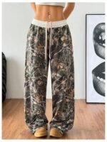 SOLY HUX Women's Camo Pants Wide Leg Baggy Sweatpants Elastic Waist Drawstring Loose Pants Trendy Y2K Drawstring Trousers - Image 4