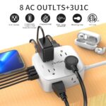 6 Ft Surge Protector Power Strip - 8 Widely Outlets with 4 USB Ports, 3 Side Outlet Extender with 6 Feet Extension Cord, Flat Plug, Wall Mount, Desk USB Charging Station, ETL,White - Image 5