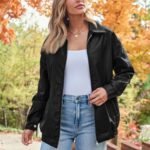 AUTOMET Women's Oversized Faux Leather Jacket - Fall Motorcycle Style Coat with Zipper Closure
