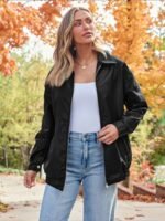 AUTOMET Women's Oversized Faux Leather Jacket - Fall Motorcycle Style Coat with Zipper Closure - Image 4