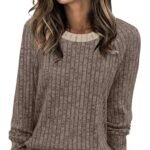 WIHOLL Long Sleeve Shirts for Women Lightweight Sweaters Fall Outfits 2025 Color Block Winter Clothing Dressy Casual Soft