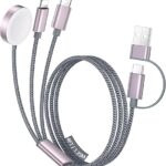 Temdan for Travel Essentials,3 in 2 USB C Cable for Apple Watch Charger/iPhone 17 Charger/Lightning,Multi Charging Cable Cord,Vacation Camping Essentials,Portable Designed for iWatch &iPhone 16-12-4FT