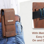 Phone Holster with Belt Clip for iPhone 17/16/15/14/13/12 Pro Max & Plus, Galaxy S25/S24/S23/S22 Ultra & Plus, Premium Leather Pouch with Card Holder, Magnetic Closure, Rugged Outdoor Case - L Brown