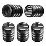 Tire Valve Stem Cap Cover - (5 Pack) Tire Air Cap Metal with Plastic Liner Corrosion Resistant Leak-Proof American Flag for Car Truck Motorcycle Bike Black