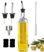 17oz Olive Oil Dispenser Bottle, 500ml Oil & Vinegar Cruet with 2 Stainless Steel Pourers, 2 Labels,1 Brush and 1 Funnel for Kitchen - Image 7