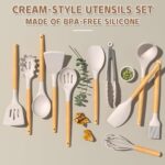 Umite Chef Kitchen Cooking Utensils Set, 33 pcs Non-Stick Silicone Cooking Kitchen Utensils Spatula Set with Holder, Wooden Handle Silicone Kitchen Gadgets Utensil Set (Khaki) - Image 6