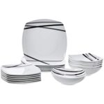 Amazon Basics 18 Piece Kitchen Dinnerware Set, Dishwasher and Microwave Safe, Square Plates, Bowls, Service for 6, Modern Beams
