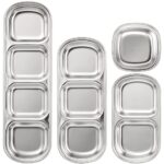 SOUJOY 4 Pcs Stainless Steel Sauce Dish, Divided Seasoning Sauces Dip Bowl, 1/2/3/4 Compartment Korean Ketchup Sauce Bowl, Vinegar Soy Spice Condiment Tray for Home Restaurant