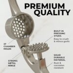 Zulay Kitchen Premium Garlic Press Set - Rust Proof Professional Garlic Mincer Tool - Easy-Squeeze, Easy-Clean with Soft, Ergonomic Handle - Silicone Garlic Peeler & Brush (Silver) - Image 2