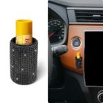 1 Pack Upright Car Chapstick Holder, Bling Insulating Lip Balm Holder,Rhinestone Car Accessories for Women Interior,Suitable for Most Vehicles.(Black)