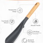 Cooking Spoon for Nonstick Cookwares, Great for Cooking and Serving Sturdy BPA-Free Matte Silicone, Wood Handle Spoon for Mixing, Scoop, and Scrape (Black & Grey, 11.4 inch)