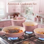Astercook 21 Pcs Pots and Pans Non Stick Ceramic Cookware Set, Detachable Handles, RV Kitchen Cooking Set, Oven Safe, Induction Ready, Stackable, Pink - Image 5