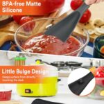 Cooking Spoon for Nonstick Cookwares, Great for Cooking and Serving Sturdy BPA-Free Matte Silicone, Wood Handle Spoon for Mixing, Scoop, and Scrape (Black & Grey, 11.4 inch)