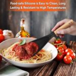 Cooking Spoon for Nonstick Cookwares, Great for Cooking and Serving Sturdy BPA-Free Matte Silicone, Wood Handle Spoon for Mixing, Scoop, and Scrape (Black & Grey, 11.4 inch)