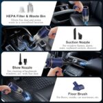 KMM Handheld Car Vacuum Cleaner, 9000Pa Vacuum Cleaner and Air Duster, 120W High Power Hand Held Vacuum with LED Light and Multi-Nozzles for Car, Home, Office, Pet - Image 5