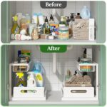 REALINN Under Sink Organizer, Pull Out Cabinet Organizer 2 Tier Slide Out Sink Shelf Cabinet Storage Shelves, Storage for Kitchen Bathroom, White, 2 Pack