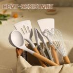 Umite Chef Kitchen Cooking Utensils Set, 33 pcs Non-Stick Silicone Cooking Kitchen Utensils Spatula Set with Holder, Wooden Handle Silicone Kitchen Gadgets Utensil Set (Khaki) - Image 4