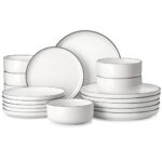 MALACASA Plates and Bowls Sets, 12 Pieces Modern Porcelain Dinnerware Set for 4 White Kitchen Dinner Dining Ware Set wtih Black Rim Ceramic Dishware Dishes Microwave and Dishwasher Safe, Series LUNA